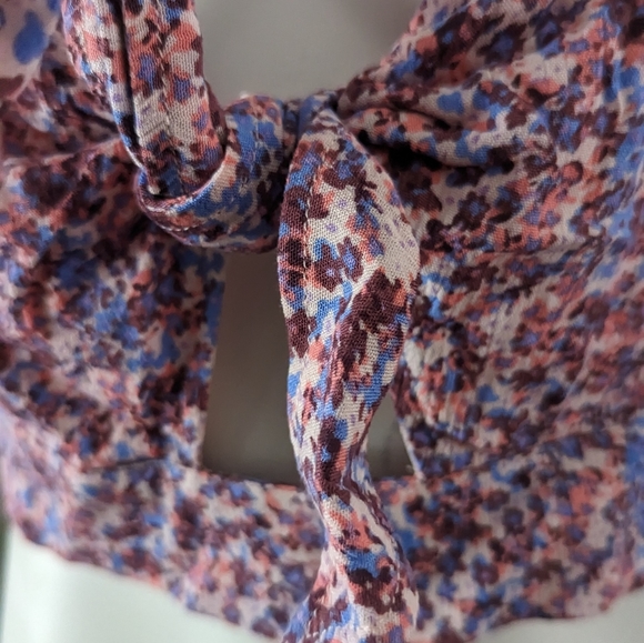 Wild Fable Pink Floral Puff Sleeve Crop Top Tied Front Size Medium - Picture 2 of 5